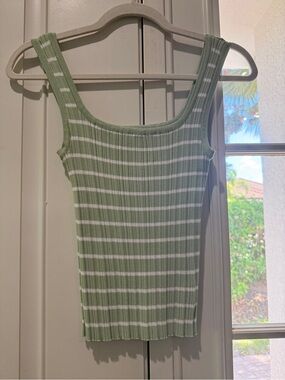 Petal & Pup Sage Green and White Ribbed Striped Mini Dress